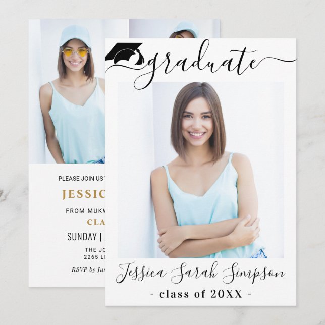 Modern Simple Minimalist 4 PHOTO Graduation Party Invitation (Front/Back)