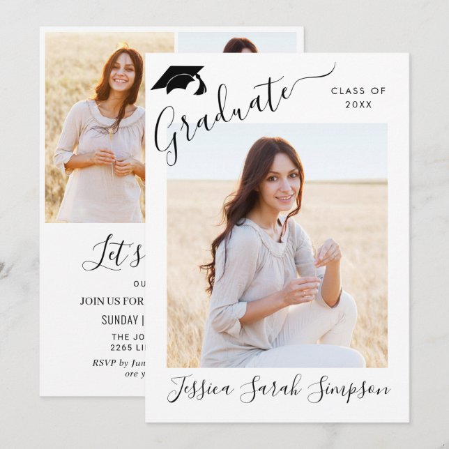 Modern Simple Minimalist 4 PHOTO Graduation Party Invitation (Front/Back)