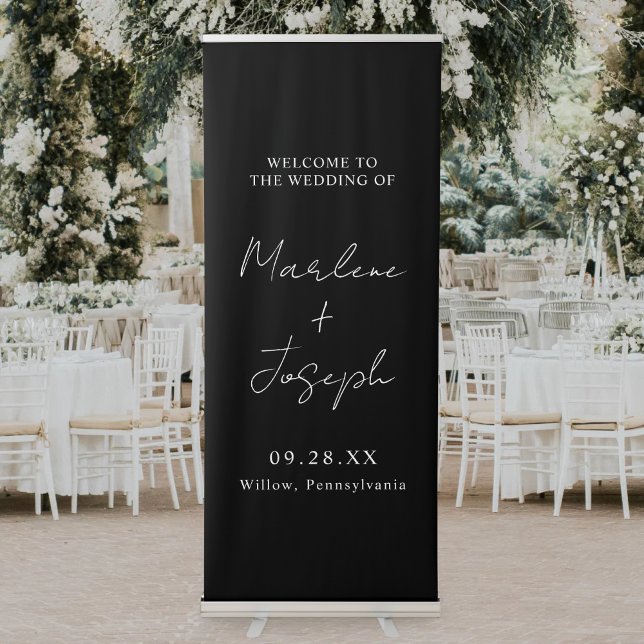 Modern Simple Minimalist Black Wedding Welcome Retractable Banner (Modern simple minimalist black banner creates a sleek, elegant welcome for your wedding entrance)