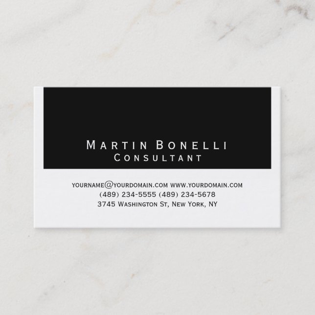 Modern Simple Minimalist Black White Business Card (Front)