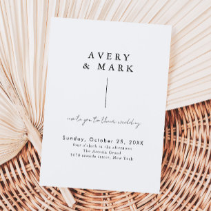 Modern Simple Minimalist Black & White Wedding Invitation