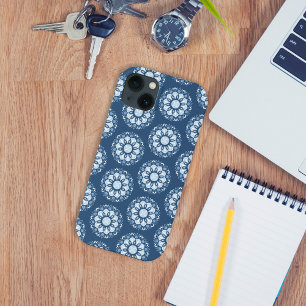 Modern Simple Minimalist Blue Mandala Pattern iPhone 13 Case