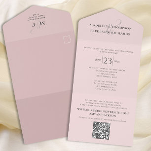 Modern Simple Minimalist Blush Pink   QR Code RSVP All In One Invitation