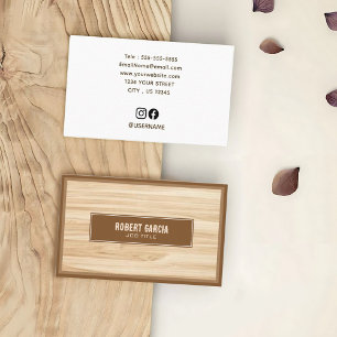 Modern Simple Minimalist Brown Tan Wood Look Business Card