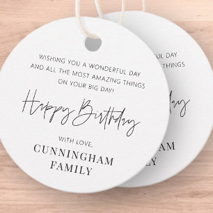 Modern Simple Minimalist Chic Happy Birthday Favour Tags