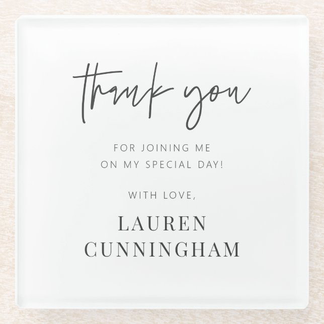 Modern Simple Minimalist Chic Thank You Glass Coaster (Front)