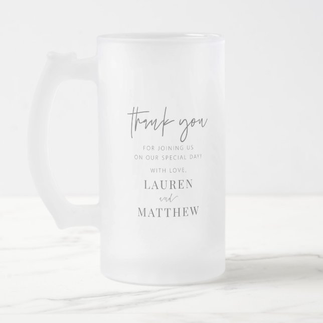 Modern Simple Minimalist Chic Wedding Thank You Frosted Glass Beer Mug (Left)