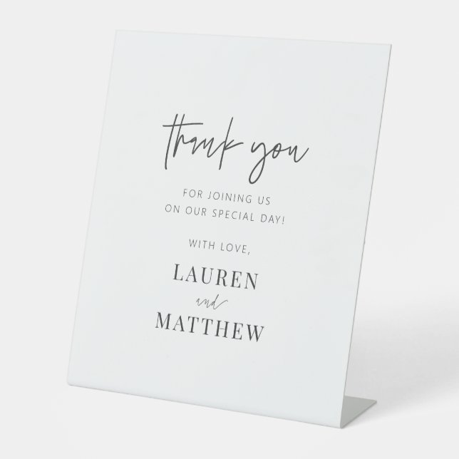 Modern Simple Minimalist Chic Wedding Thank You Pedestal Sign (Front)