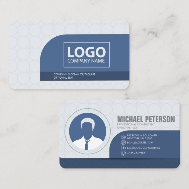 Modern Simple Minimalist Clean Blue Professional Business Card (Front/Back)