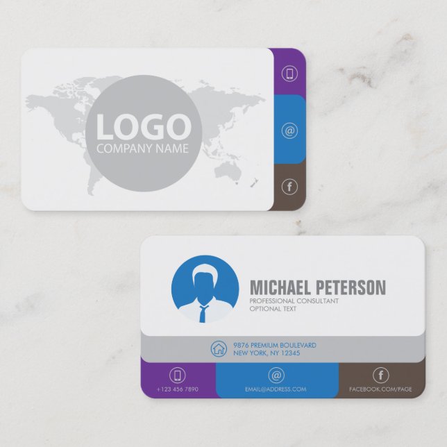 Modern Simple Minimalist Clean Grey Professional Business Card (Front/Back)