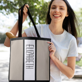 Modern Simple Minimalist Custom Name Tan Stripes Tote Bag