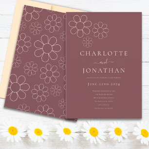 Modern Simple Minimalist Daisy Burgundy Plum Invitation