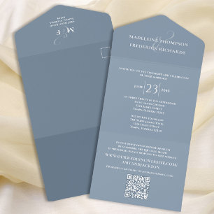 Modern Simple Minimalist Dusty Blue   QR Code RSVP All In One Invitation