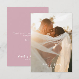 Modern Simple Minimalist Dusty Rose Photo Wedding Thank You Card