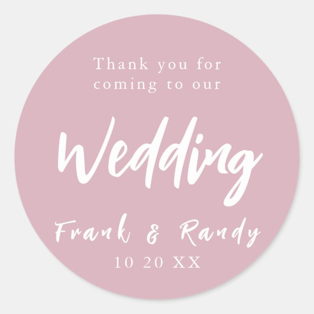 Modern Simple Minimalist Dusty Rose Pink Wedding Classic Round Sticker (Front)