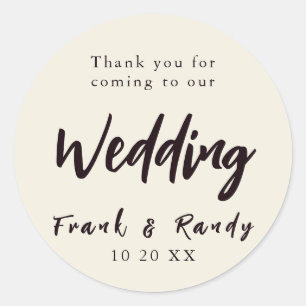 Modern Simple Minimalist Ecru White Black Wedding Classic Round Sticker