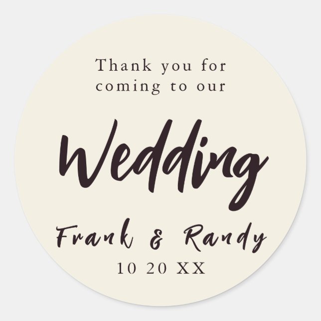 Modern Simple Minimalist Ecru White Black Wedding Classic Round Sticker (Front)