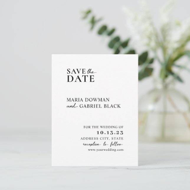 Modern simple Minimalist Elegant typography Save The Date (Standing Front)