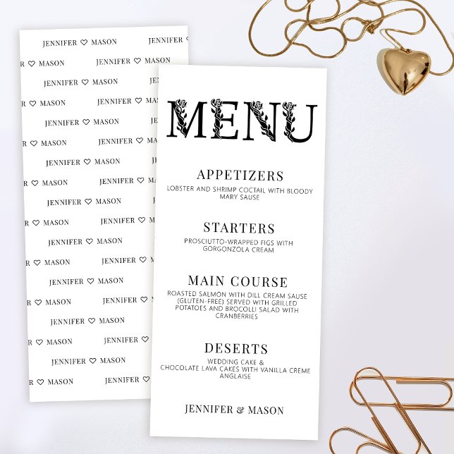 Modern simple minimalist floral wedding menu cards (Creator Uploaded)