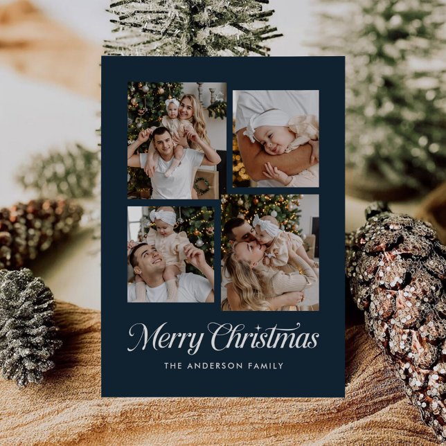 Modern Simple Minimalist Four Photo Collage Holiday Card (Creator Uploaded)
