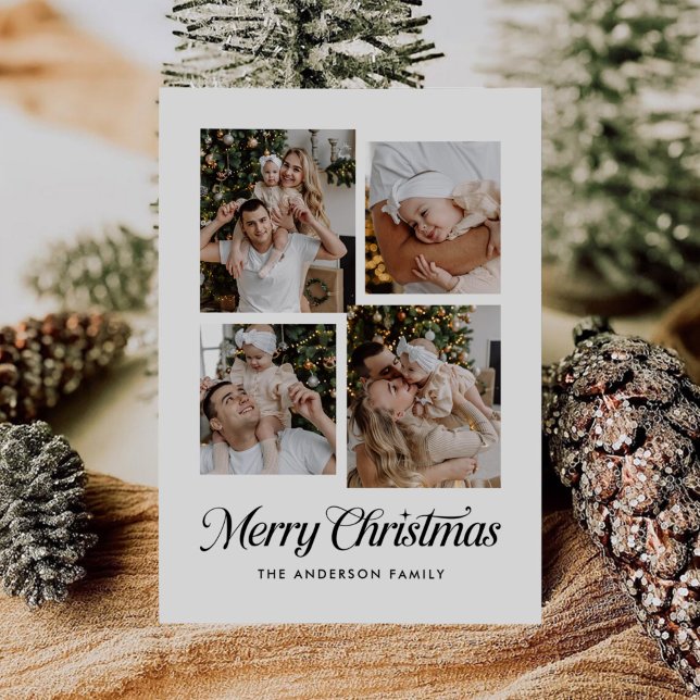 Modern Simple Minimalist Four Photo Collage Holiday Card (Creator Uploaded)