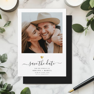 Modern Simple Minimalist Gold Heart Script Save The Date