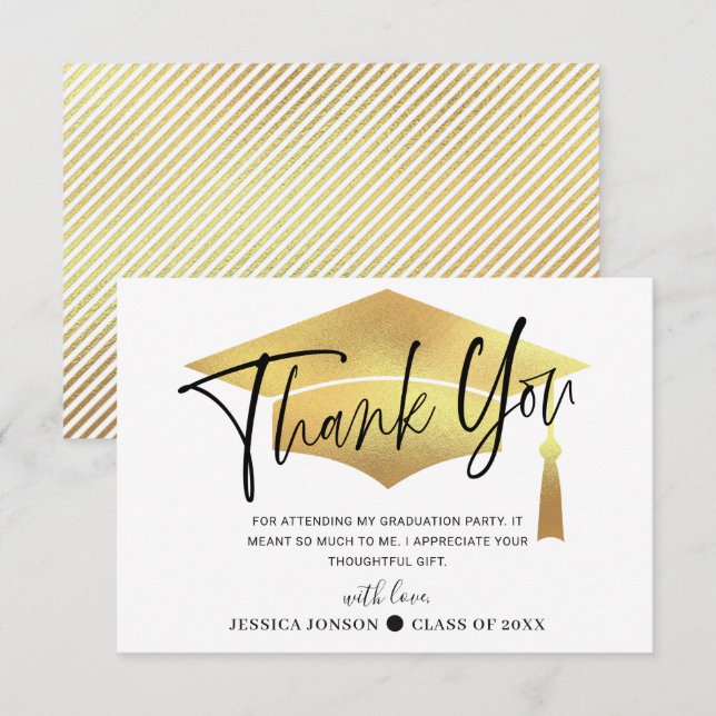 Modern Simple Minimalist Golden Graduation  Thank  Thank You Card (Front/Back)