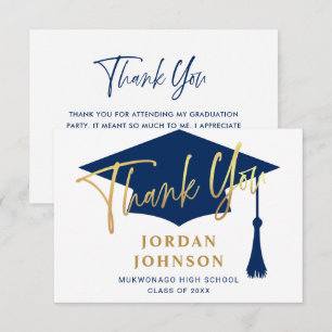Modern Simple Minimalist Golden Navy Graduation  Thank You Card