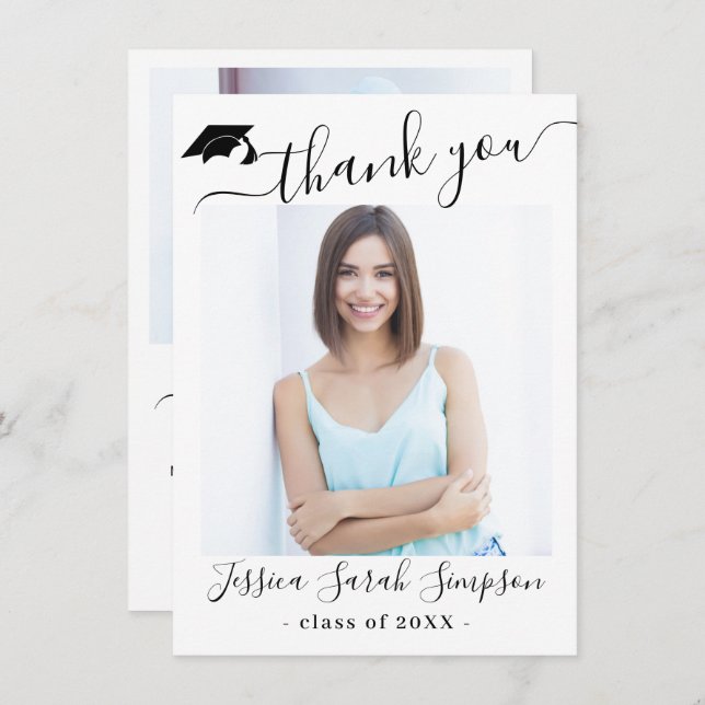 Modern Simple Minimalist Graduation 2 PHOTO  Thank You Card (Front/Back)