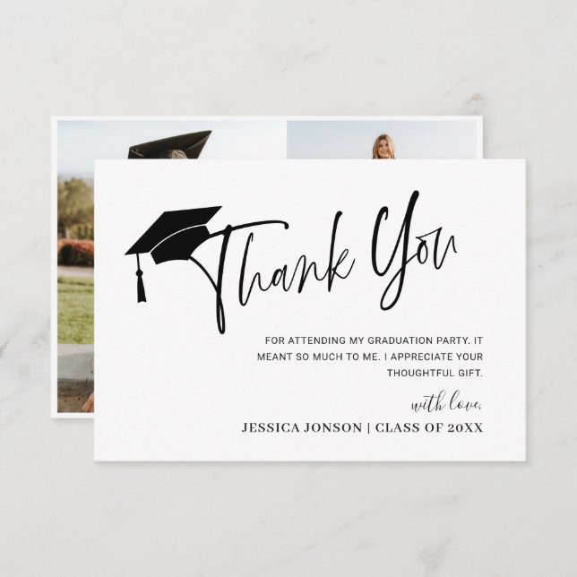 Modern Simple Minimalist Graduation 3 Photo Invitation (Front/Back)