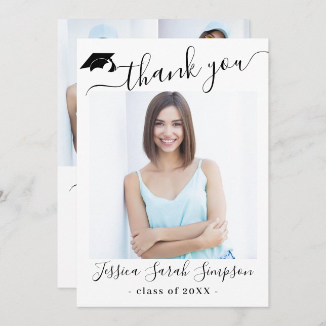 Modern Simple Minimalist Graduation 4 PHOTO  Thank You Card (Front/Back)