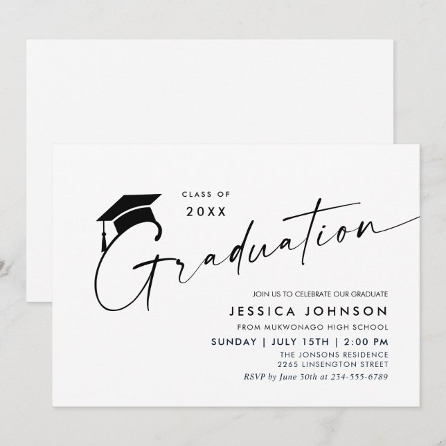 Modern Simple Minimalist Graduation Party Invitation (Front/Back)