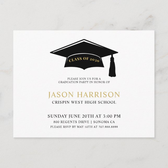 Modern Simple Minimalist Graduation Party Invitation Postcard (Front)