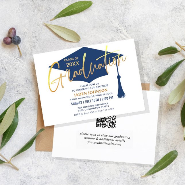 Modern Simple Minimalist Graduation Party QR code Invitation (Creator Uploaded)