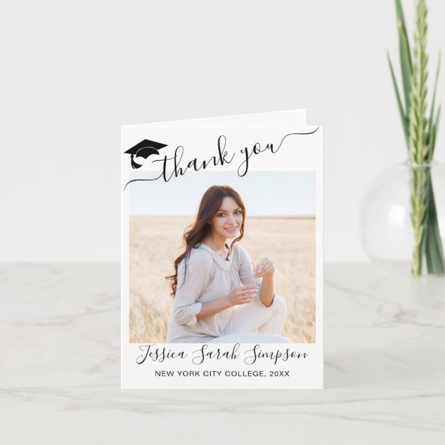 Modern Simple Minimalist Graduation PHOTO Thank You Card (Front)