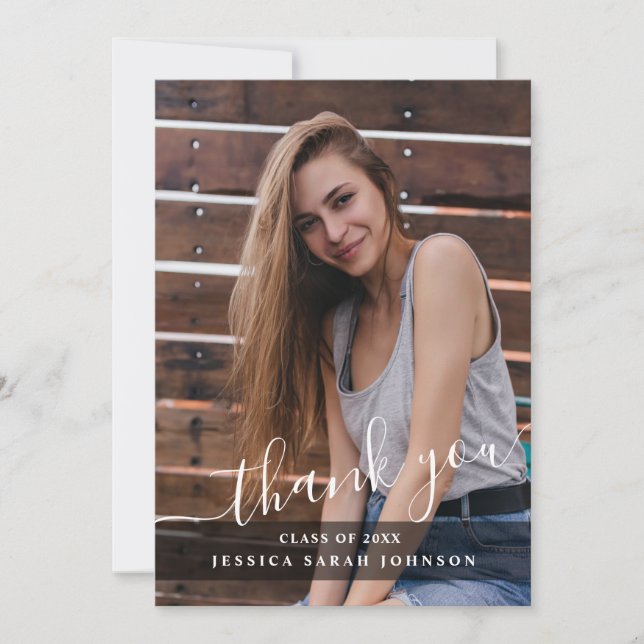 Modern Simple Minimalist Graduation PHOTO Thank You Card (Front)