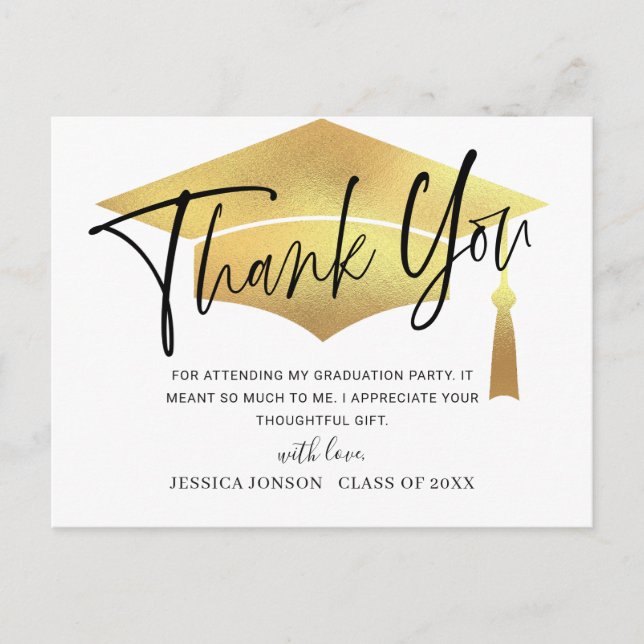 Modern Simple Minimalist Graduation Thank You Postcard (Front)