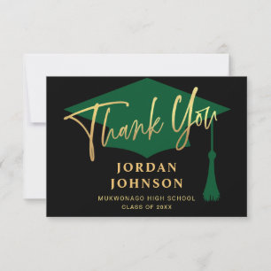 Modern Simple Minimalist Green Graduation Thank You Card