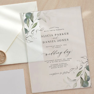 Modern simple minimalist green leaf wedding acrylic invitations
