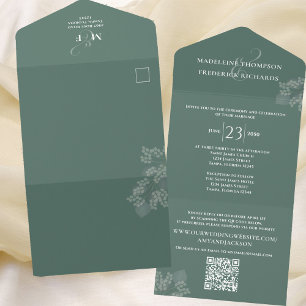 Modern Simple Minimalist Green   QR Code RSVP All In One Invitation