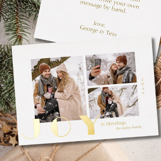 modern simple minimalist Joy Christmas photo gold Foil Holiday Card