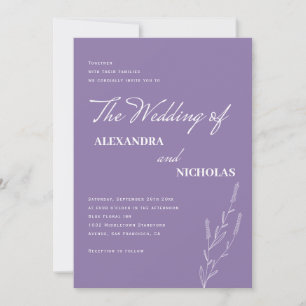 Modern Simple Minimalist Lavender Floral Wedding Invitation