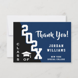 Modern Simple Minimalist Navy Blue Graduation Thank You Card