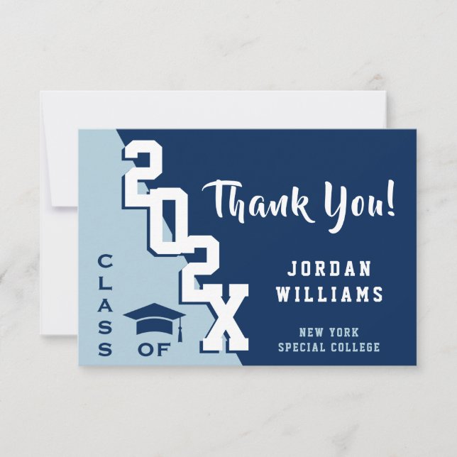 Modern Simple Minimalist Navy Blue Graduation Thank You Card (Front)