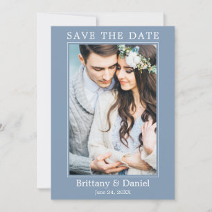 Modern Simple Minimalist Photo Dusty Blue Save The Date