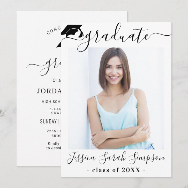 Modern Simple Minimalist PHOTO Graduation Party Invitation (Front/Back)
