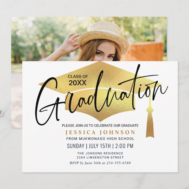 Modern Simple Minimalist PHOTO Graduation Party Invitation (Front/Back)