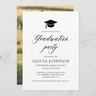 Modern Simple Minimalist Photo Graduation Party Invitation