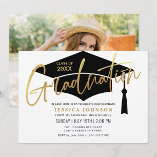 Modern Simple Minimalist PHOTO Graduation Party Invitation