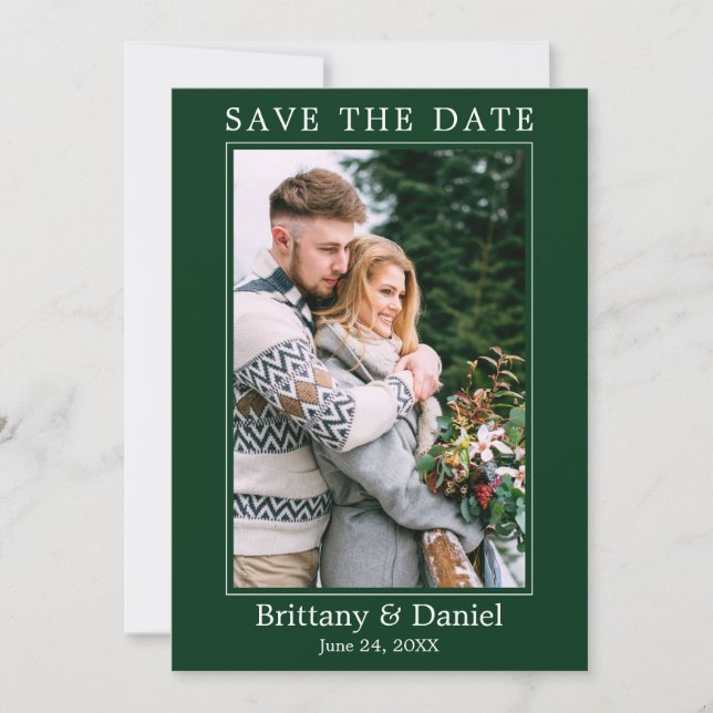 Modern Simple Minimalist Photo Green Save The Date (Front)